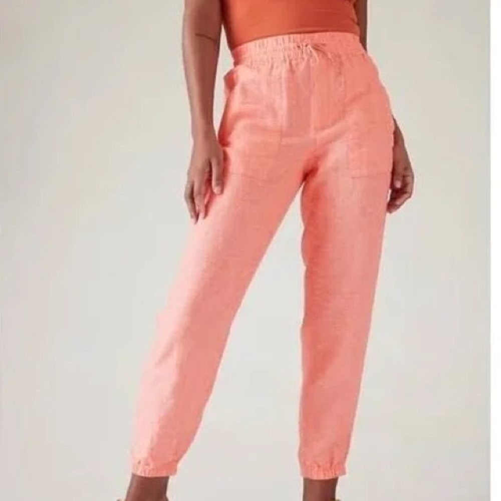 ATHLETA RETREAT LINEN JOGGER LIGHTWEIGHT PANTS / SALMON PINK / SIZE 2